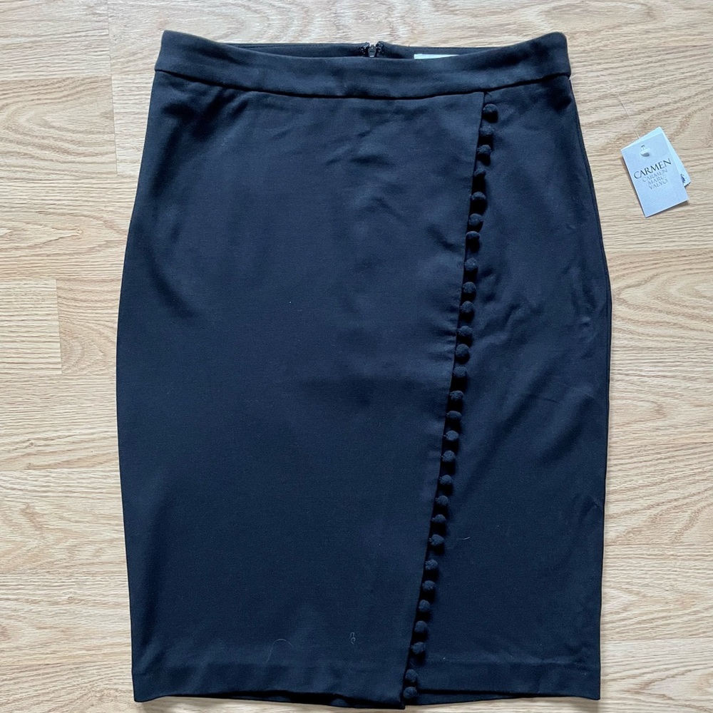 NEW WITH TAGS Carmen black pencil skirt with mini pompom trim detail